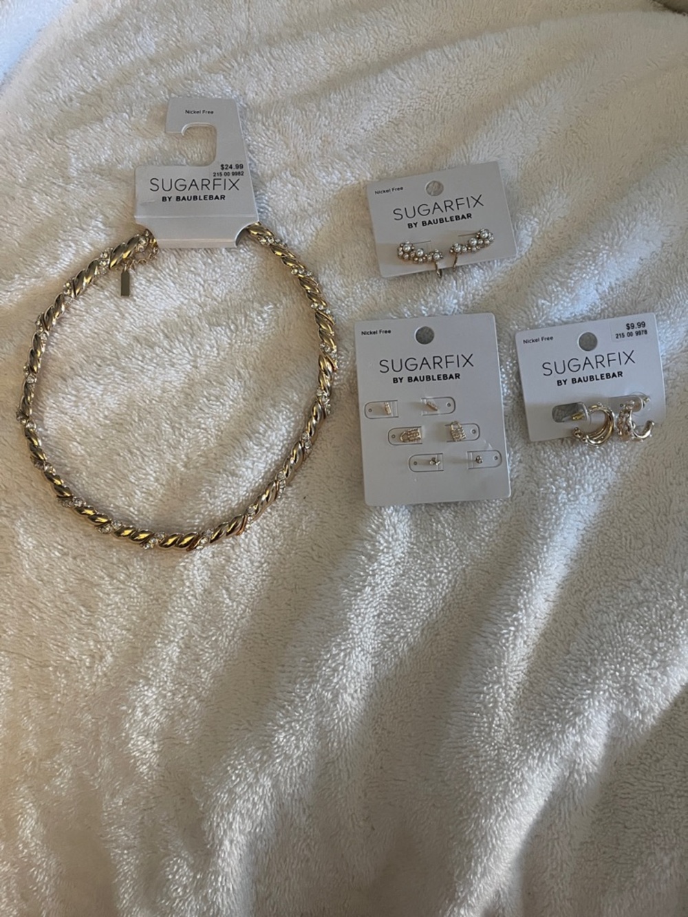 NWT Sugarfix by BaubleBar Gold Tone Necklace and 5 pairs of Earrings Jewelry Lot